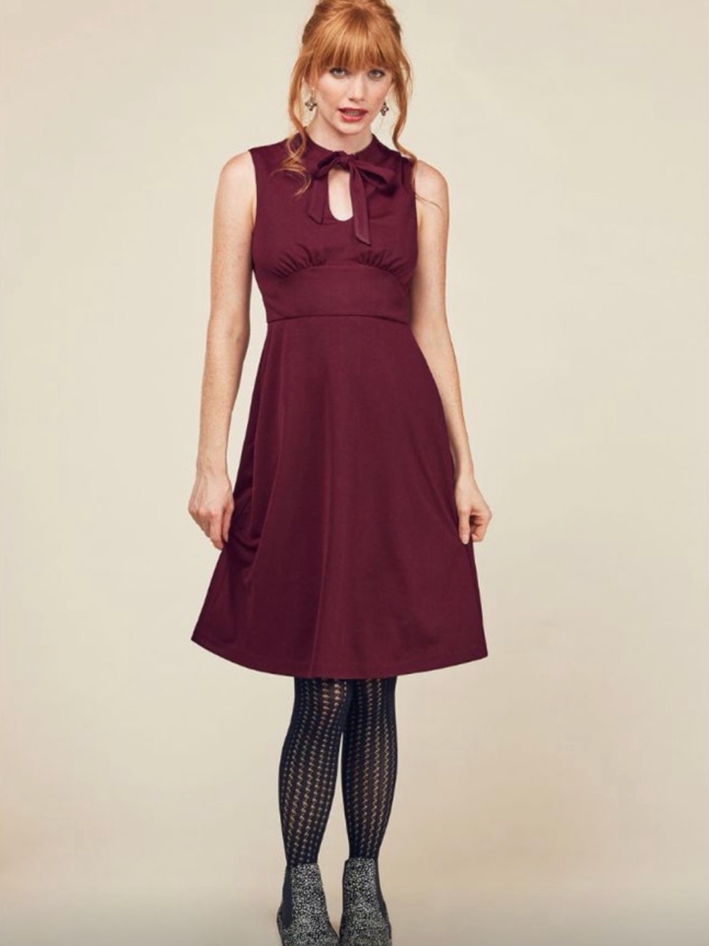 Belle Poque Women's Tied Neck Solid 50s vintage style dress with Ruched Bodice